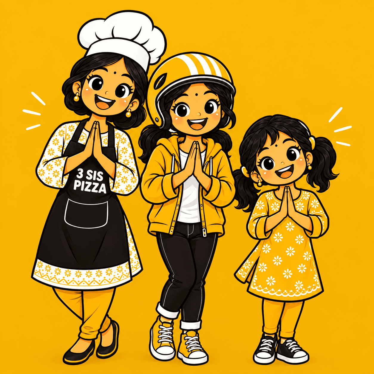 The three sisters of 3SIS Pizza in front of their store